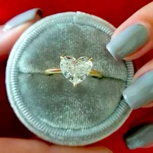 3 carat heart moissanite ring, 14k solid yellow gold